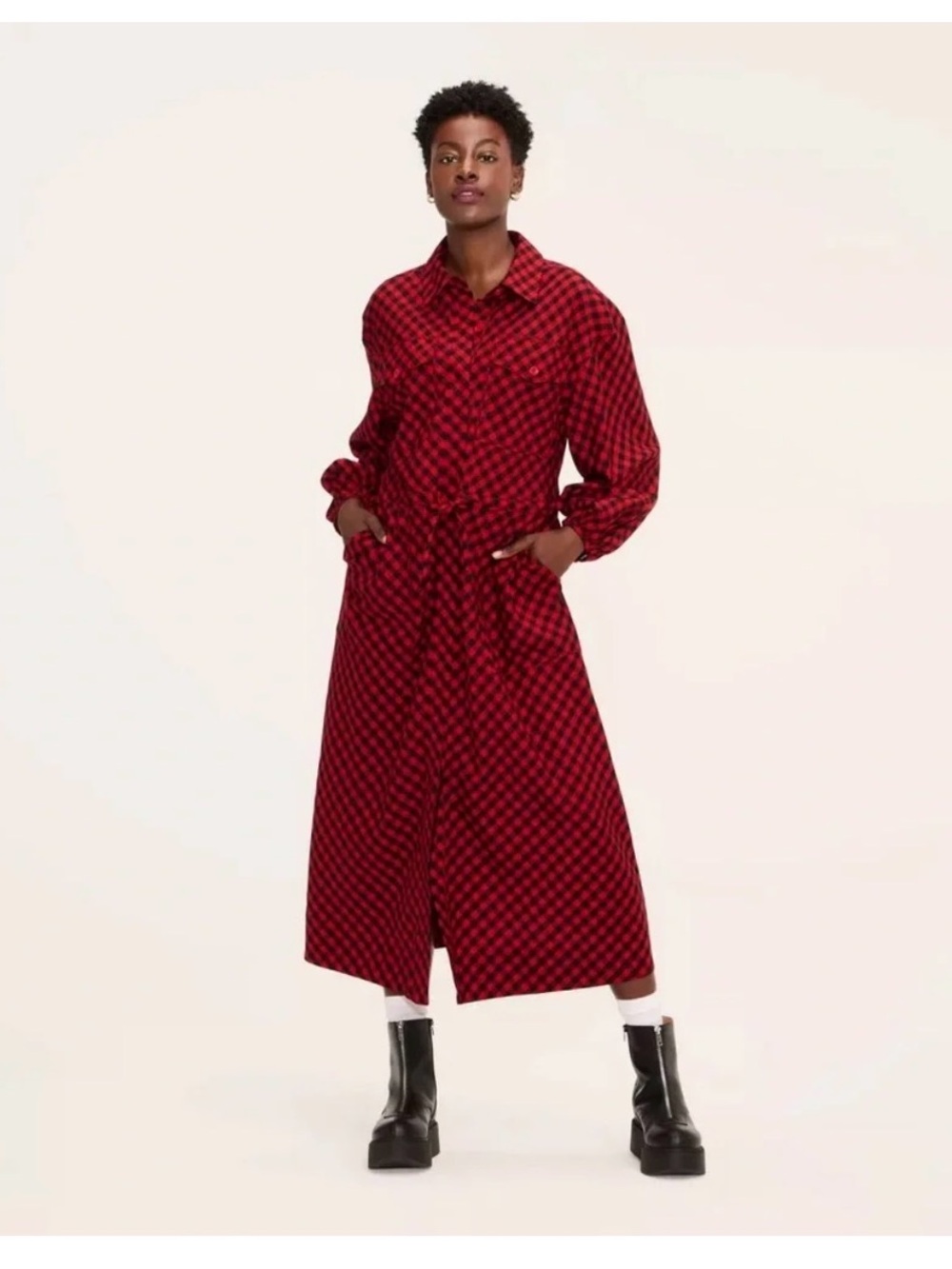 Woolrich x Target Red and Black Plaid Maxi Shirt Dress